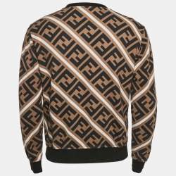 Fendi Brown Monogram Print Cotton Crewneck Sweatshirt S