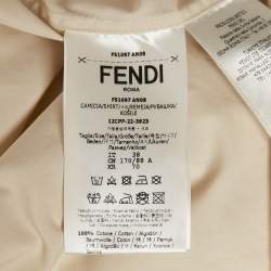 Pre Owned Fendi Beige Logo Print Cotton Zip-Detail Pocket Shirt S