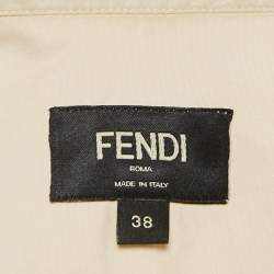 Pre Owned Fendi Beige Logo Print Cotton Zip-Detail Pocket Shirt S