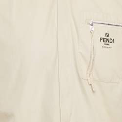 Pre Owned Fendi Beige Logo Print Cotton Zip-Detail Pocket Shirt S