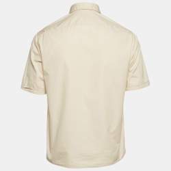 Pre Owned Fendi Beige Logo Print Cotton Zip-Detail Pocket Shirt S