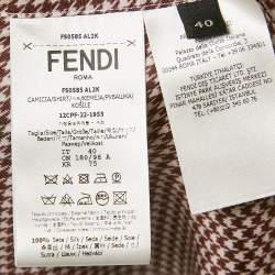 Fendi Brown Houndstooth Print Silk Button Front Shirt L