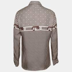 Fendi Brown Houndstooth Print Silk Button Front Shirt L