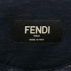Pre Owned Fendi Navy Blue Crystal Monster Eyes Embellished Cotton T-Shirt M