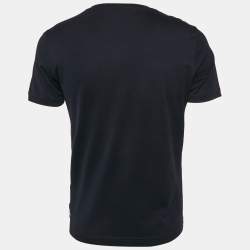 Pre Owned Fendi Navy Blue Crystal Monster Eyes Embellished Cotton T-Shirt M