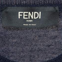 Fendi Navy Blue Wool Knit Monogram Pattern Detail Pullover L