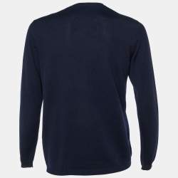 Fendi Navy Blue Wool Knit Monogram Pattern Detail Pullover L