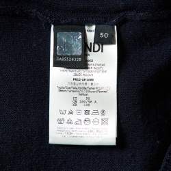 Fendi Navy Blue Wool Knit Monogram Pattern Detail Pullover L