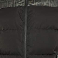Fendi Black Zucca Print Synthetic Detachable Fur Hooded Down Jacket M