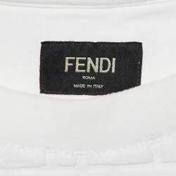 مملوكة مسبقًا Fendi White Zucca Embossed Cotton Crew Neck T-Shirt L