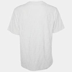 مملوكة مسبقًا Fendi White Zucca Embossed Cotton Crew Neck T-Shirt L