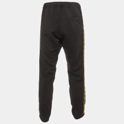 Fendi Black Wool Blend Knit Logo Tape Trimmed Trackpants M