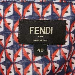 Pre Owned Fendi Blue/Red Geometric Print Cotton Long Sleeve Shirt M
