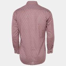 Pre Owned Fendi Blue/Red Geometric Print Cotton Long Sleeve Shirt M