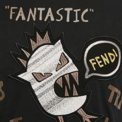 Fendi Black Monster Appliqued Cotton Crew Neck T-Shirt M