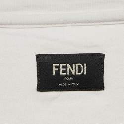 مملوكة مسبقًا Fendi White Printed Cotton Round Neck T-Shirt M