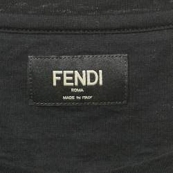مملوكة مسبقًا Fendi Black Cotton Monster Leather Applique Detail Crew Neck T-Shirt M