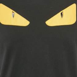مملوكة مسبقًا Fendi Black Cotton Monster Leather Applique Detail Crew Neck T-Shirt M