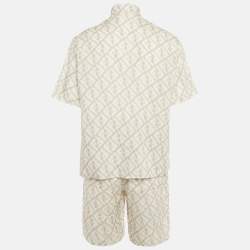 Fendi White Print Linen Shirt and Shorts Set S/M