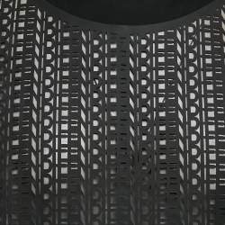 Pre Owned Fendi Black Cotton and Organza Logo Laser-Cut Detail T-Shirt XL