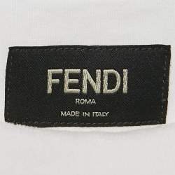مملوكة مسبقًا Fendi White Zucca Flocked Cotton Crewneck T-Shirt L