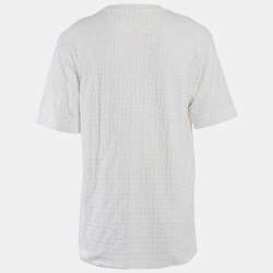 مملوكة مسبقًا Fendi White Zucca Flocked Cotton Crewneck T-Shirt L
