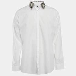 Fendi White FF Print Collar Cotton Long Sleeve Shirt XL