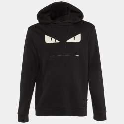 Fendi Black Monster Eyes Patch Detail Cotton Knit Hoodie L