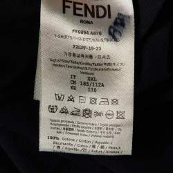 Pre Owned Fendi Navy Blue Logo Printed Cotton Knit T-Shirt XXL