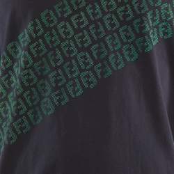 Pre Owned Fendi Navy Blue Logo Printed Cotton Knit T-Shirt XXL