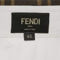 Fendi White FF Print Collar Cotton Long Sleeve Shirt L