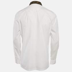 Fendi White FF Print Collar Cotton Long Sleeve Shirt L