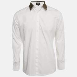 Fendi White FF Print Collar Cotton Long Sleeve Shirt L