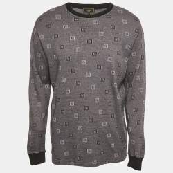 Fendi Vintage Grey FF Pattern Cotton Knit Sweatshirt L