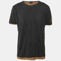 Fendi Black FF Sleeve Applique Jersey Layered T-Shirt L