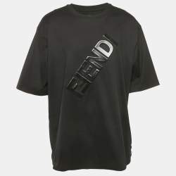 Pre Owned Fendi Black Logo Embossed Cotton Jersey T-Shirt XL