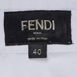 Pre Owned Fendi White Cotton FF Collar Slim Fit Shirt L 