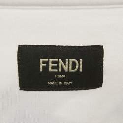 Pre Owned Fendi White Printed Jersey Crewneck T-Shirt L