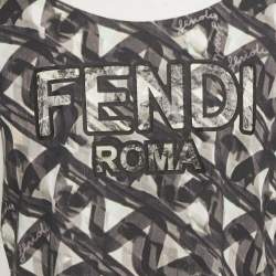 Pre Owned Fendi White Printed Jersey Crewneck T-Shirt L