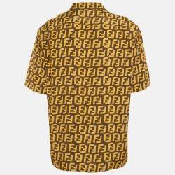 Pre Owned Fendi Dark Brown Allover Logo Print Synthetic Bowling Shirt M