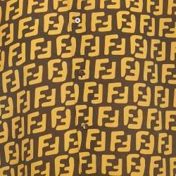 Pre Owned Fendi Dark Brown Allover Logo Print Synthetic Bowling Shirt M