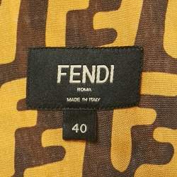 Pre Owned Fendi Dark Brown Allover Logo Print Synthetic Bowling Shirt M