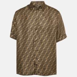 Pre Owned Fendi Brown Zucca Monogram Print Silk Button Front Shirt L