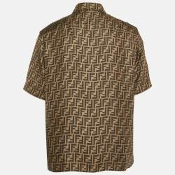 Pre Owned قميص فاندي أزرار أمامية حرير مطبوع مونوغرام زوكا بني مقاس كبير