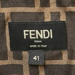 Pre Owned قميص فاندي أزرار أمامية حرير مطبوع مونوغرام زوكا بني مقاس كبير