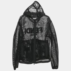 Pre Owned Fendi Black Logo Mesh Hooded Jacket XL