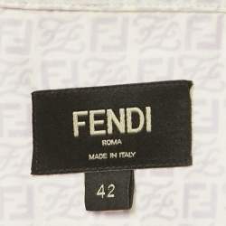 Pre Owned Fendi White Logo Print Silk Shirt XL
