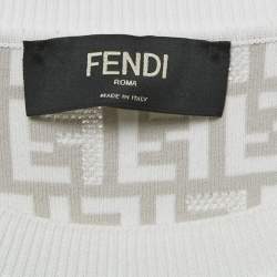 مملوكة مسبقًا Fendi White Zucca Knit Crewneck T-Shirt XL