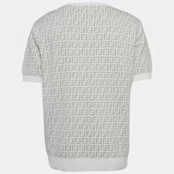 مملوكة مسبقًا Fendi White Zucca Knit Crewneck T-Shirt XL