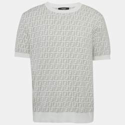 Pre Owned Fendi White Zucca Knit Crewneck T-Shirt XL